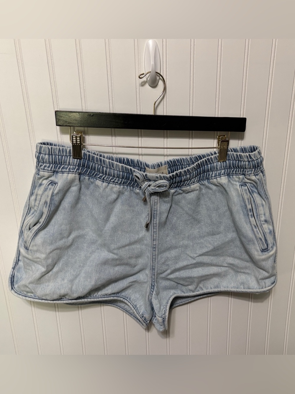 SEZANE Light Blue Drawstring Elastic Waist Denim Jean 2" Shorts Womens Size 46